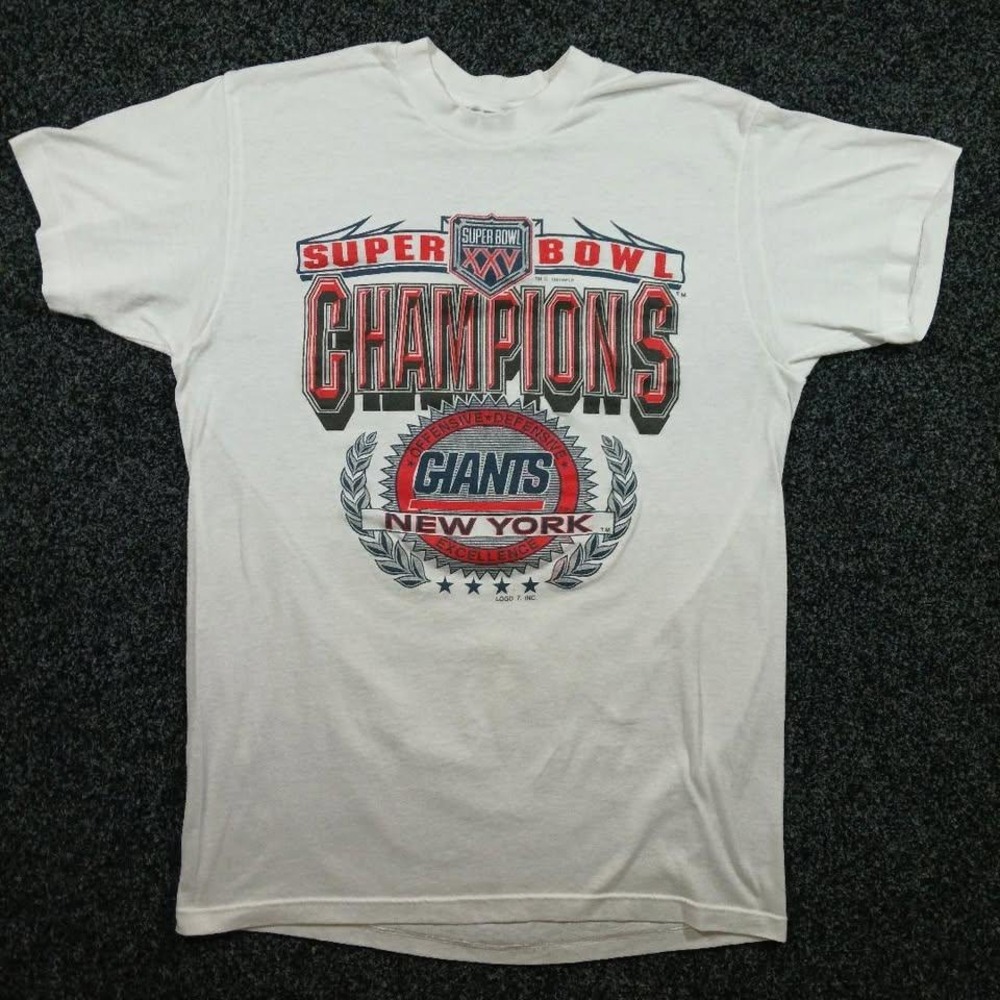 Vintage 1991 New York Giants Super Bowl XXV Champions T-Shirt Logo 7 White Large